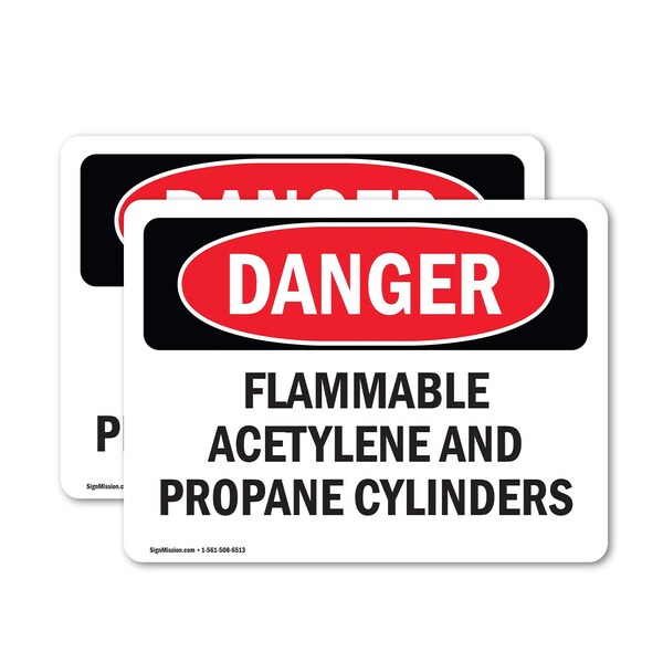 Signmission Flammable ACETYLENE And Propane Cylinders Danger Sign, Vinyl Decal, 5in W x 3.5in L, 2PK OS-2PACK-DS-D-35-L-2053 - main